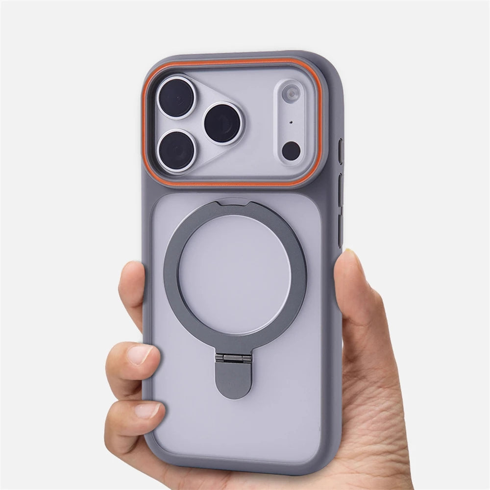Matte Translucent Magnetic Holder Bumper Case for iPhone 17 Pro Max Air 16 15 Plus 14 13 12 Magsafe Wireless Charge Stand Cover