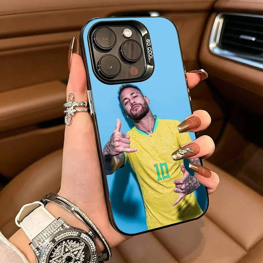 10-N- Neymar Football Phone Case For iPhone 17,16,15,14,13,12,11 Plus Pro Max Colored Silver Phone Case