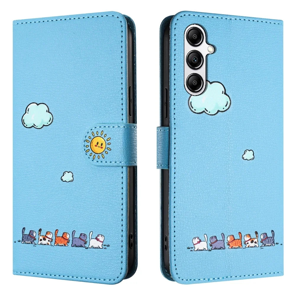 S24 Kawaii Cat Phone Case for Funda Samsung Galaxy S25 S23 Ultra S24 S22 Plus S21 FE S20 Note 20 Cases Leather Wallet Flip Cover