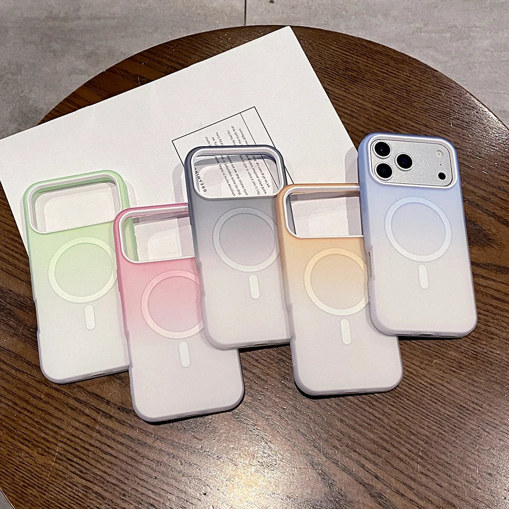 Gradient Color Matte Shockproof for Magsafe Case For iPhone 17 Pro Max 16e 16 15 14 13 Wireless Charge Magnetic Hard Back Cover