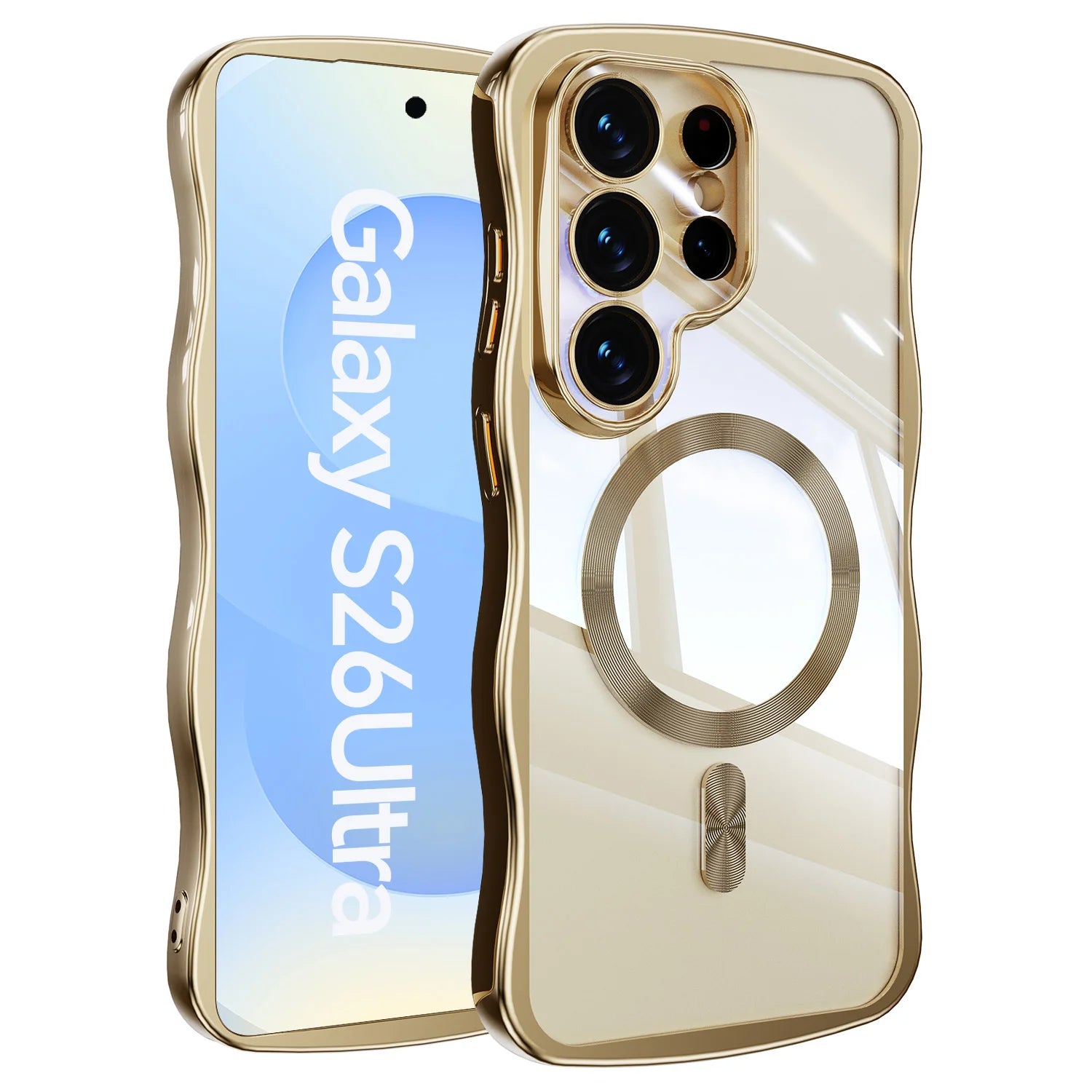 Plating Wave Frame Magnetic for Magsafe Case For Samsung S26 Ultra S26 Plus S26 Edge S26 Wireless Charging Clear TPU Soft Cover