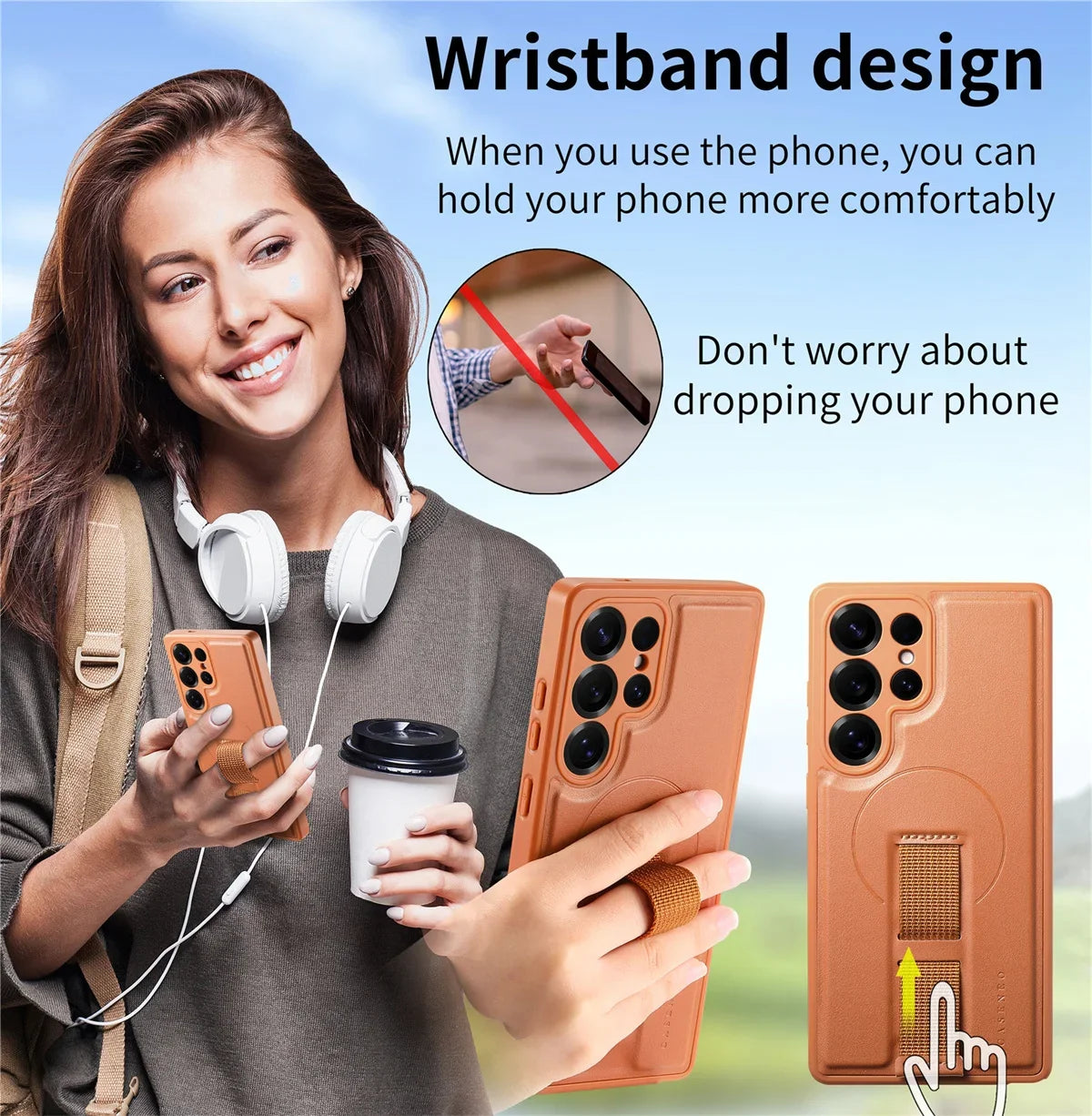 For Magsafe Magnetic Wrist Strap Phone Case for Samsung Galaxy S25 Edge S25 Ultra S26 Plus Leather ShockProof Protective Cover