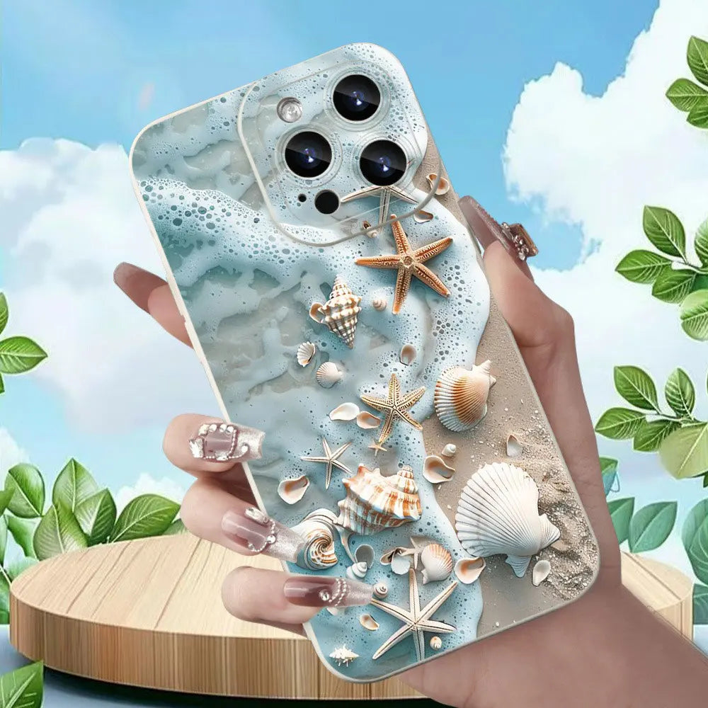 Summer Beach Shell Starfish Design Shockproof Soft Phone Case For iPhone 17 16 13 11 12 14 15 Pro Max XS XR X 16E 17 Air Cover