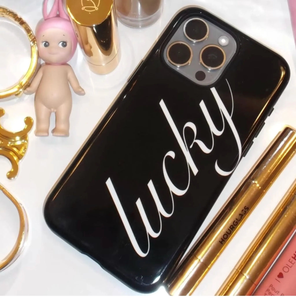 Ins English Word Lucky Y2K French Black White Letters Phone Case For iPhone 17 16 15 14 13 12 11 Pro XR Max 7 8 Plus MINI Cover
