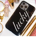 Ins English Word Lucky Y2K French Black White Letters Phone Case For iPhone 17 16 15 14 13 12 11 Pro XR Max 7 8 Plus MINI Cover