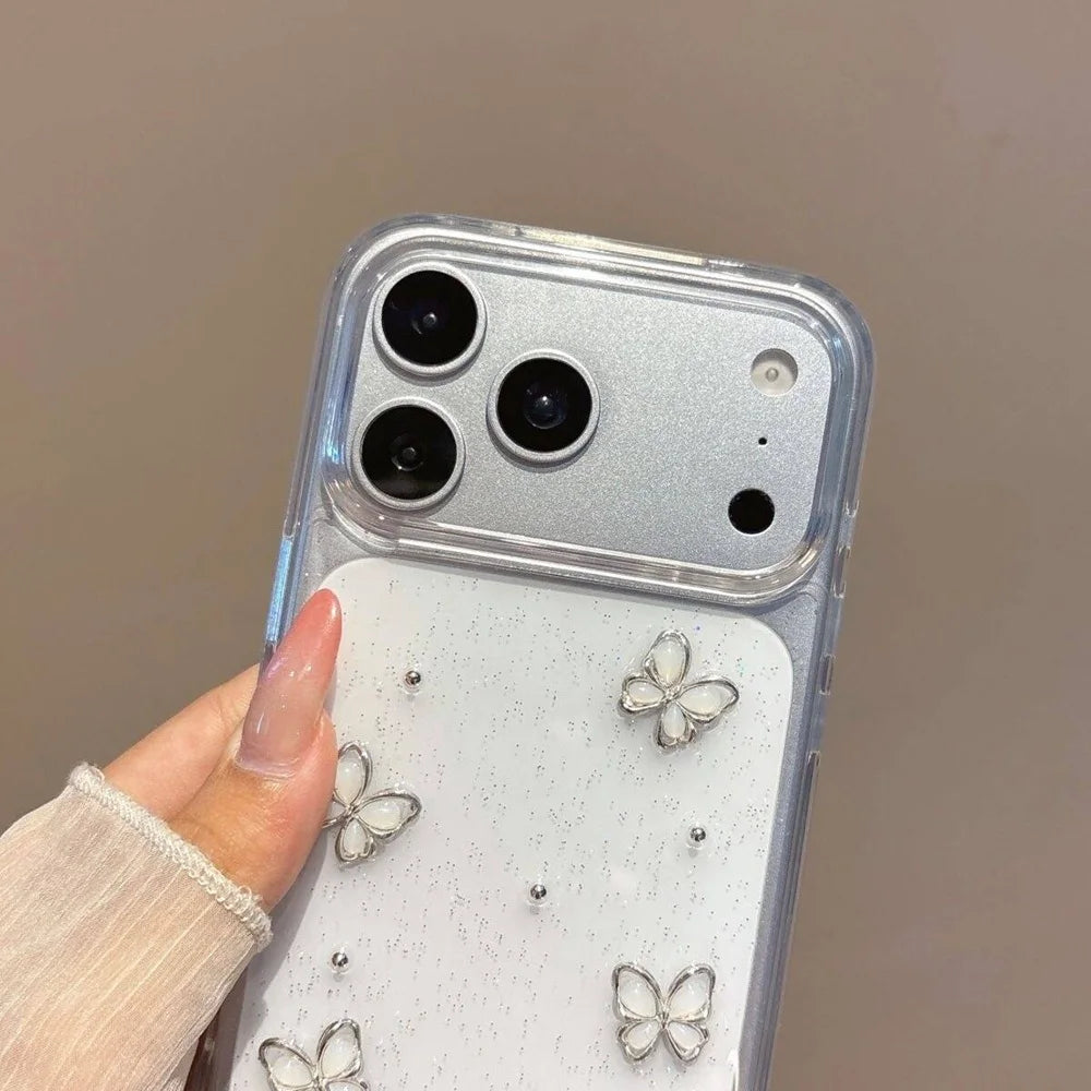 Luxury 3D Butterfly Bling Glitter Clear Phone Case For iPhone 17 16 15 14 13 12 11 Pro Max Soft Shockproof Protective Cover
