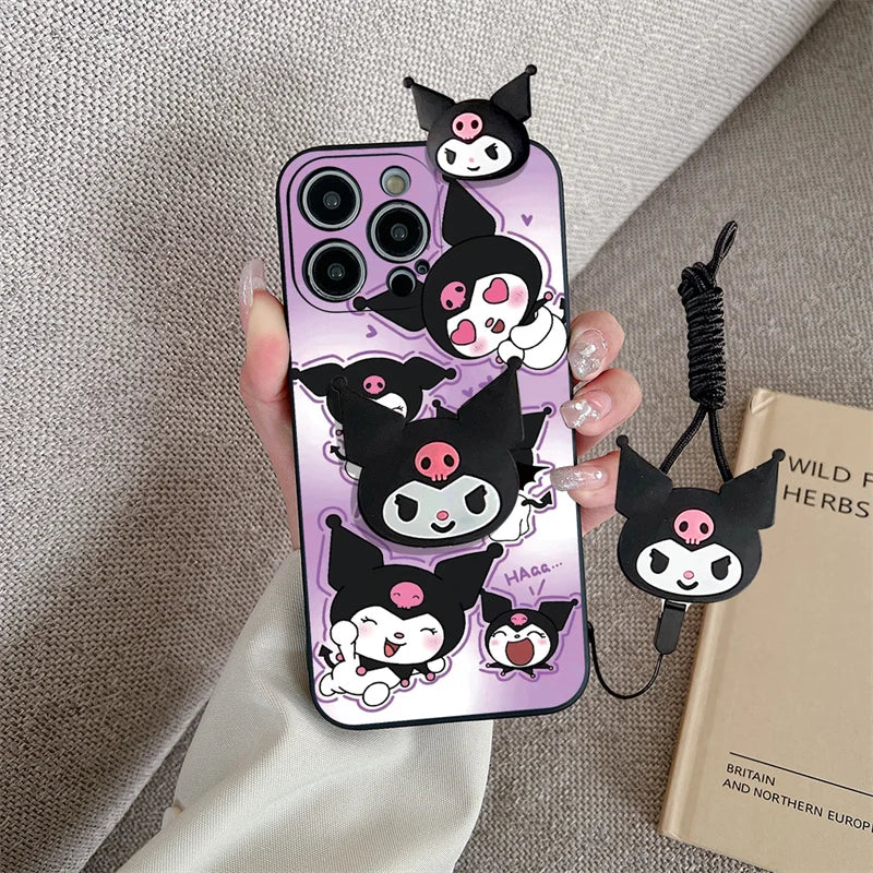 Sanrio 3D Kitty Kuromi Holder Rope Case For Samsung Galaxy A34 A24 A14 A04E A04S A04 A72 A52S A73 A53 A33 A23 A13 A03S A03 Core