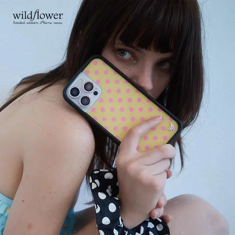 Wildflower Luxury Polka Dots Phone Case for iPhone 17 16 15 14 13 12 Pro Max Plus Fashion Wave point WF Cute Cartoon Back Cover