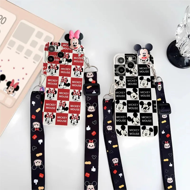 For iPhone 17ProMax 16 15 PLUS 6/6Plus 7/7Plus 8/8Plus X/XS/XR/XSMAX SE2/SE3 Mickey Minnie Children Protective case With lanyard