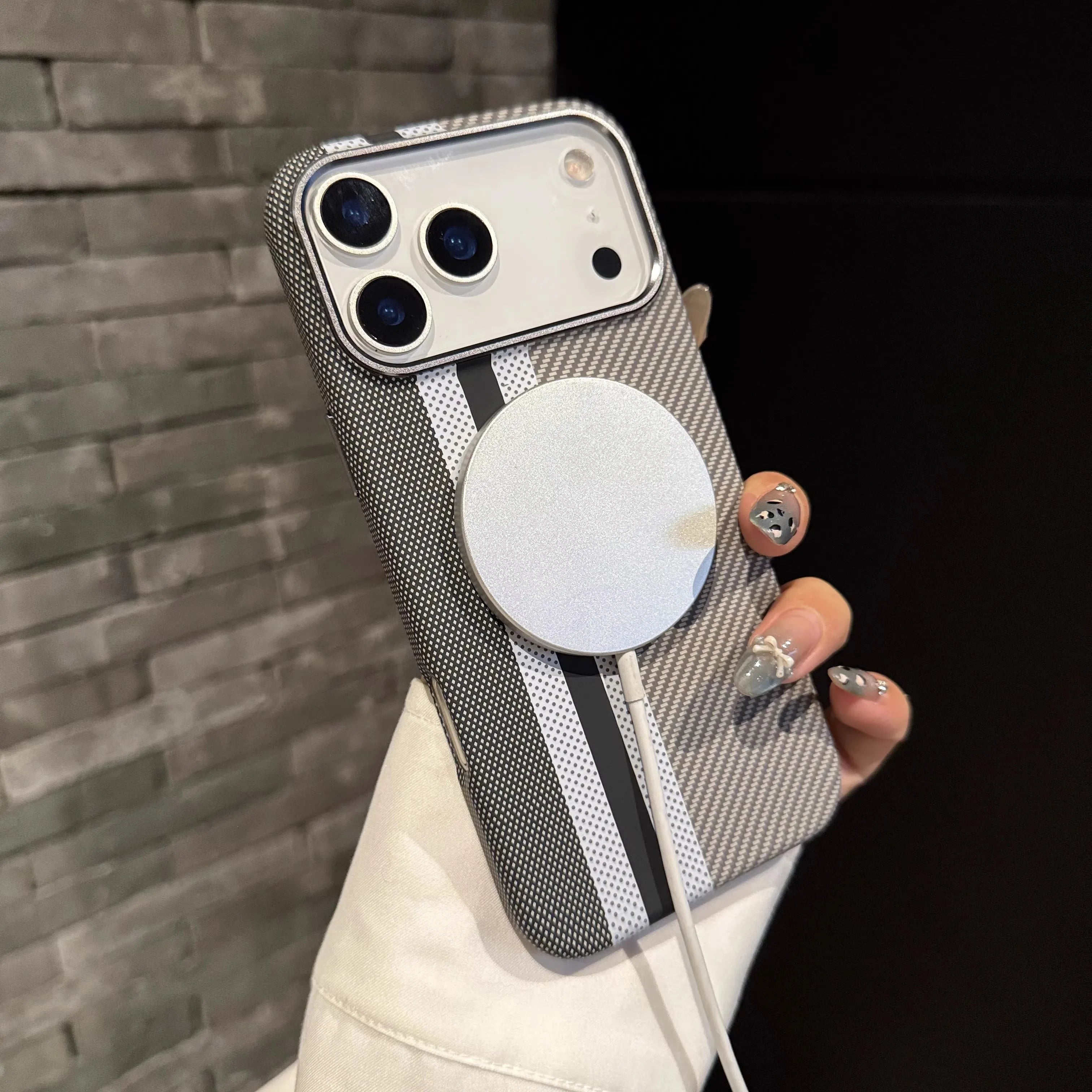 Carbon Fiber Magnetic Magnets Phone Case for iPhone 17 16 15 Pro Max Wireless Charging Back Cover Alloy Camera Protective Shell