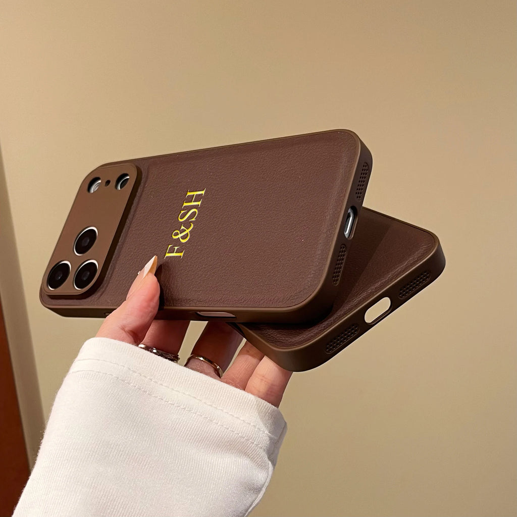 Personalized Customized Name Color Faux Leather Case For iPhone 17 16 15 14 13 Pro Max Plus 17 Air Hot Gold Foil Engraved Cover