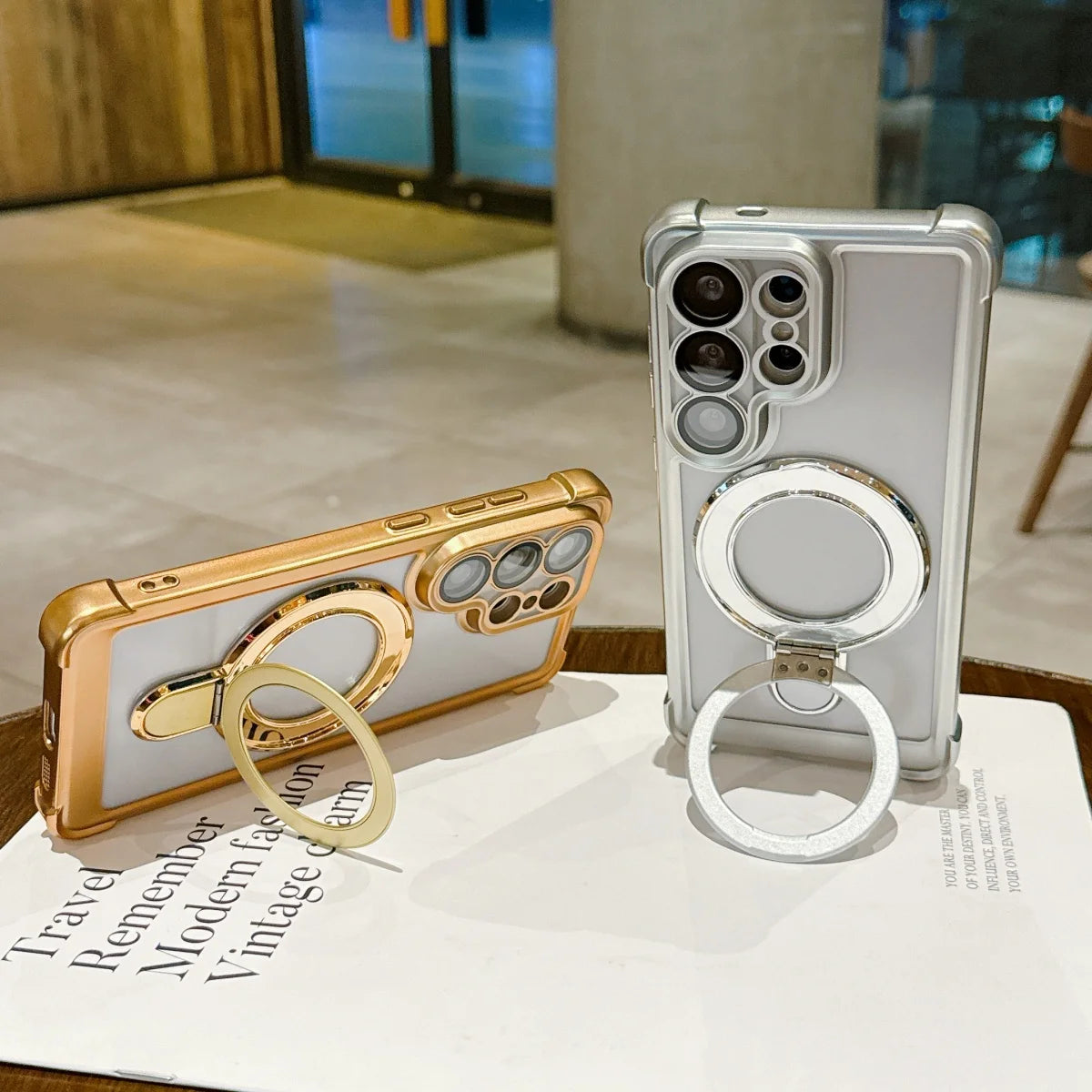 Luxury Anti-fall Matte Plating For Magsafe Magnetic Bracket Phone Case For Samsung S26 S25 S24 FE S23 Ultra Plus Bumper Cover