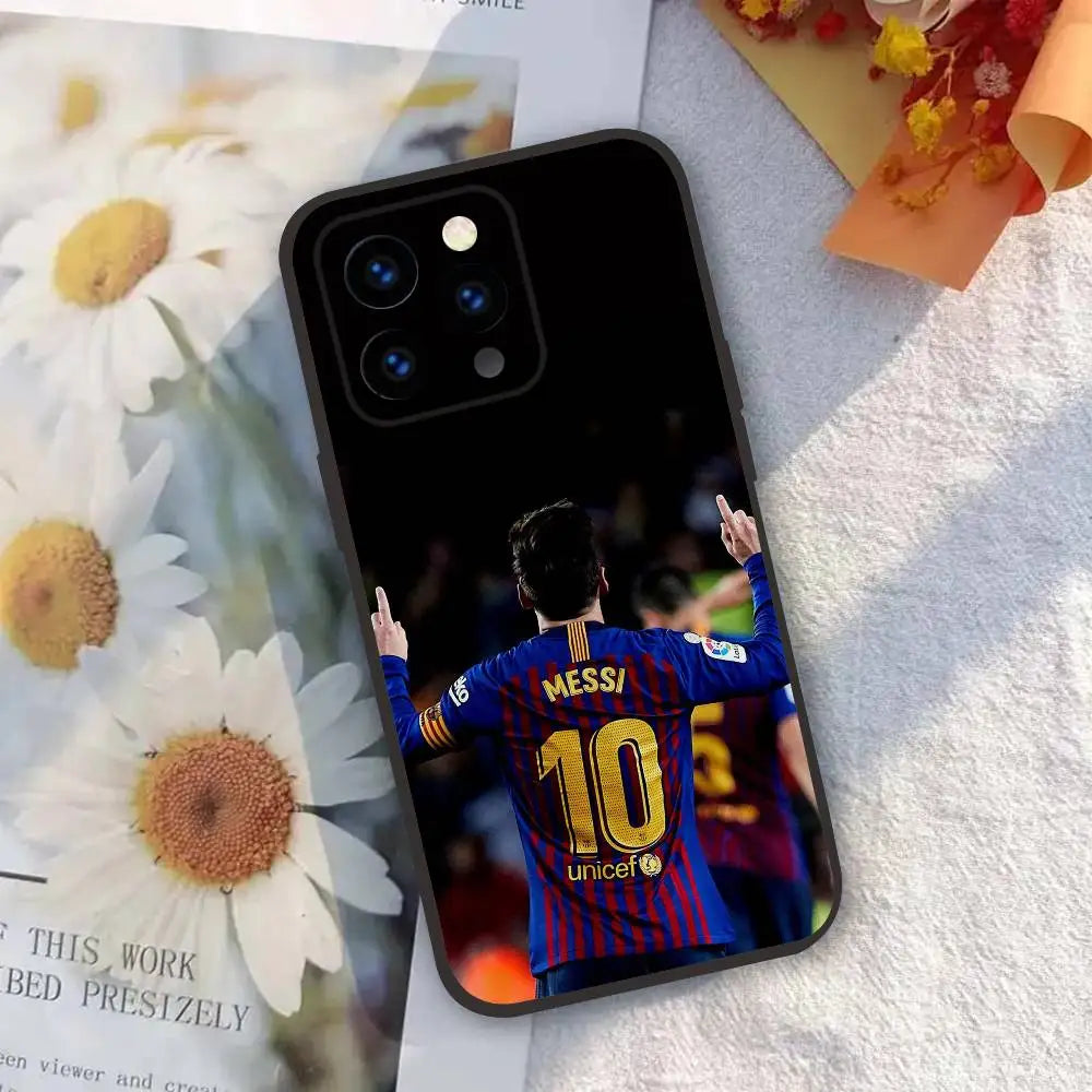 1PC Football King M-Messi Phone Case Silicone Soft Black Shockproof TPU For IPhone 16 15 14 13 12 11 Plus Pro Max Plus