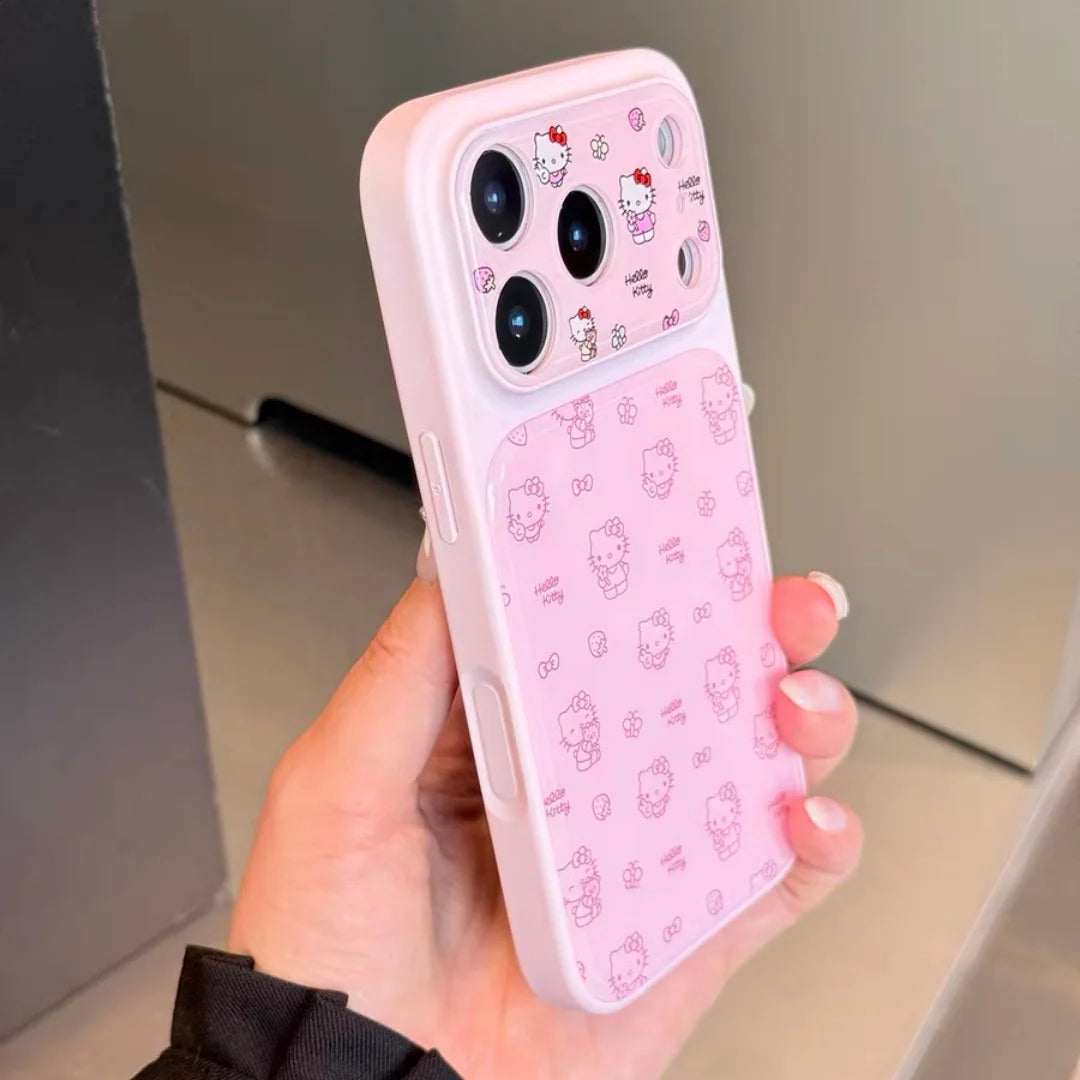 Cute Pink Sanrio Full Screen KT Camera Protection Phone Case For iphone 17 16 15 14 Pro Max Acrylic Shockproof Hard Back Cover