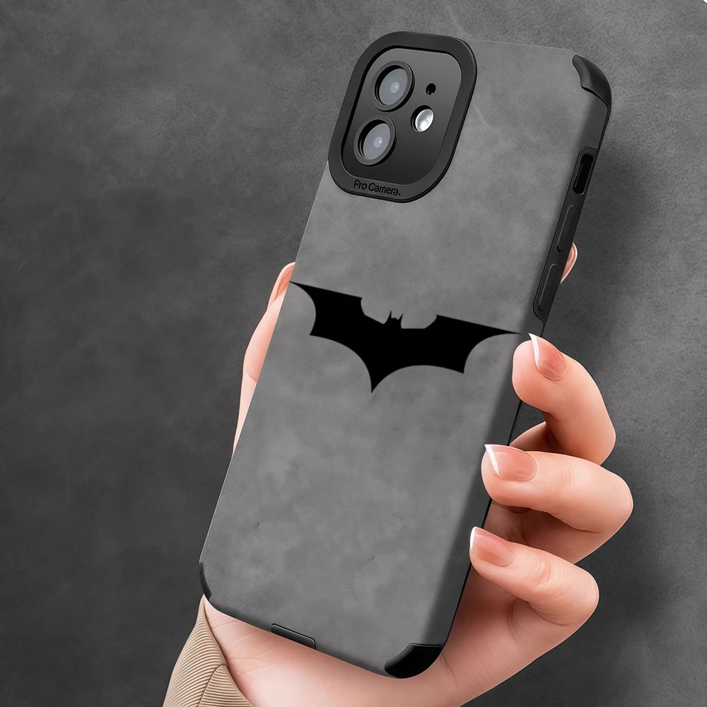 Luxury Leather Lambskin Shockproof Phone Case for IPhone 17 16 Pro Max Air 15 14 13 Max Black B-BatmanS Classic