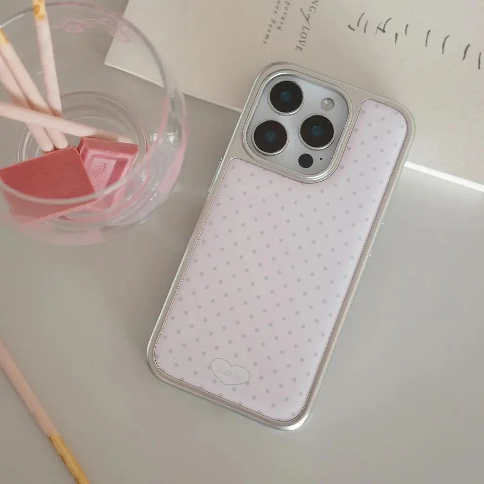 Korean Ins Full Screen Pink Polka Dots Phone Case For iPhone 17 16 15 14 13 12 11 Pro Max 14 15 16 17Air Plus Sweet Y2K Cover