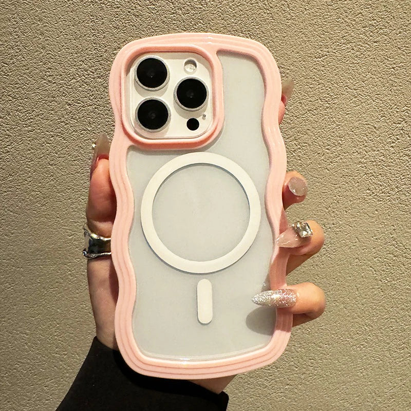 2 in 1 Wavy Frame Phone Case For iPhone 15 Pro Max 17 Air 16 14 13 11 12 Magnetic Wireless Charge Shockproof Back Cover
