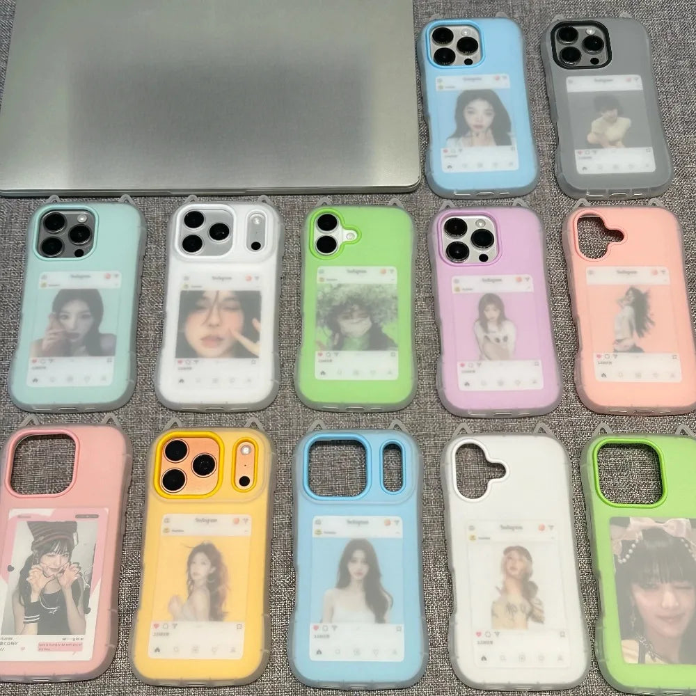Cute Cartoon Cat Ear 2in 1 Case for iPhone 15 16 17 Pro Max 14 13 12 11 Jelly Candy Color Matte Soft TPU Shockproof Slim Cover