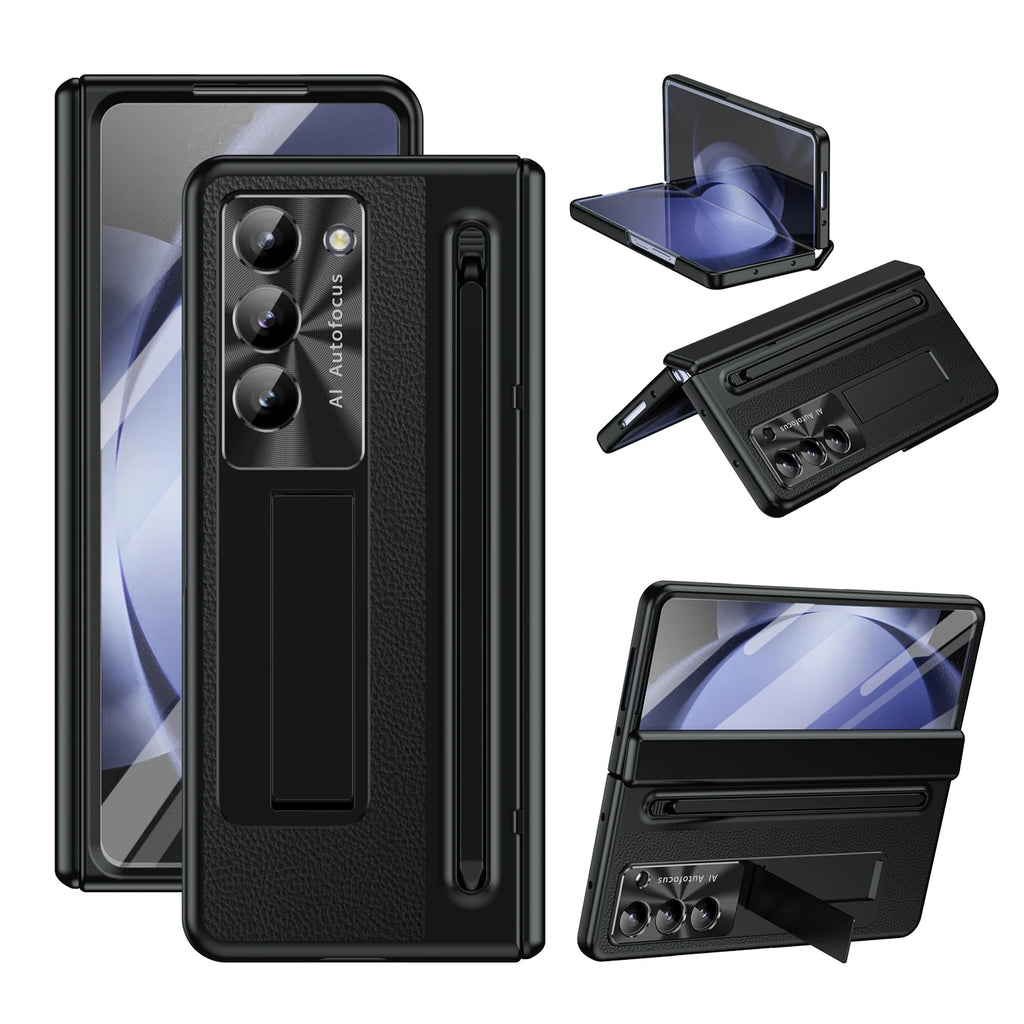With Touch Pen For Samsung Galaxy Z Fold 7 6 5 Case Hinge Armor Shockproof Magnetic Kickstand 360 Full Protection Folding Cover