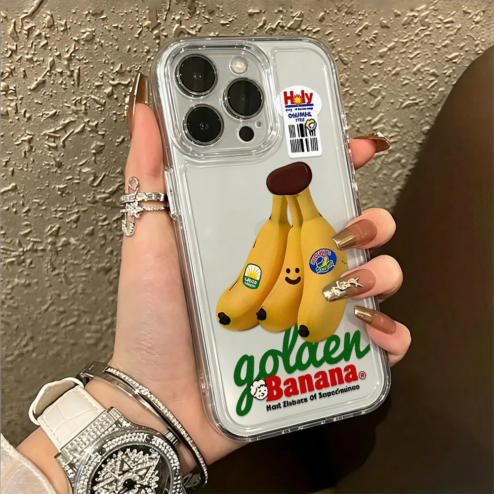 Cartoon Smiley Banana Fruit Sticker Phone Case For Samsung Galaxy S26 S23 S24 S25 Ultra S22 S21 S20 Plus FE A50 A52 Cover