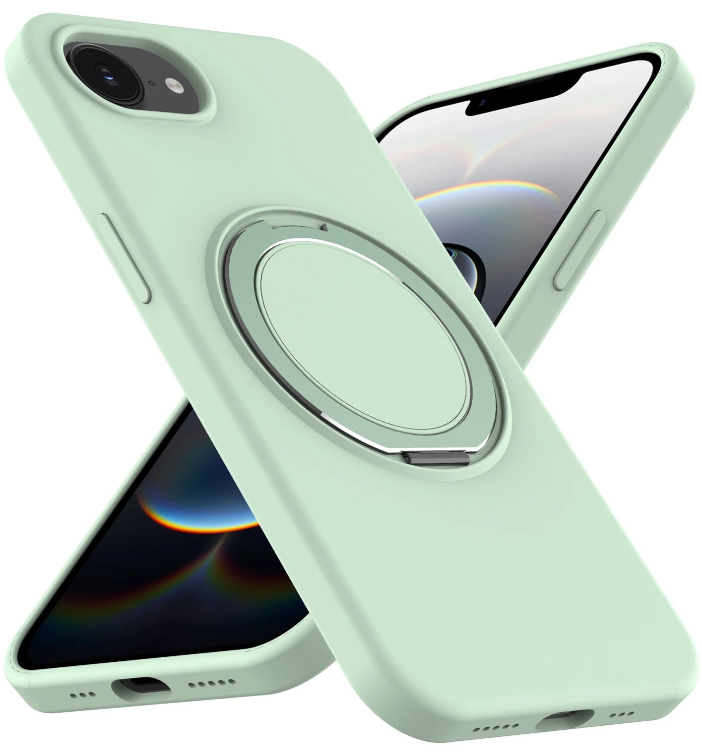 Case For iPhone 17E 16E Silicone PC Iron Ring Magnetic Anti-fall 360 Degree Rotating Stand Cover For iPhone 16E Bumper