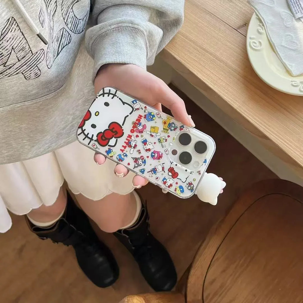 For iPhone 17 Air 14 Plus 15 16 Pro Max XS XR 11 12 13 Mini Cute Friend Kitty Head Toy Cartoon White Doucble Acrylic Phone Case