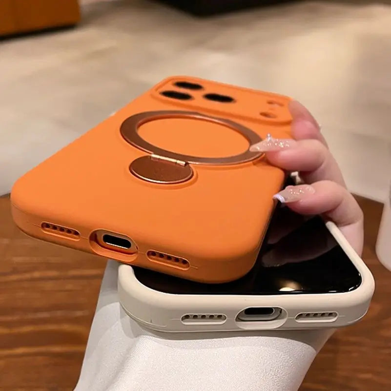 Magnetic Bracket Liquid Silicone Phone Case For iPhone Air 16 17 15 14 13 Pro Max for Magsafe Wireless Charing Wrist Strap Cover