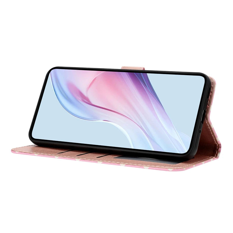 Wave Dot Pattern Leather Flip Wallet Card Bag Case for IPhone Air 17 16 E 15 14 13 11 Pro Max Plus 12 Mini 17E 16E Phone Cover