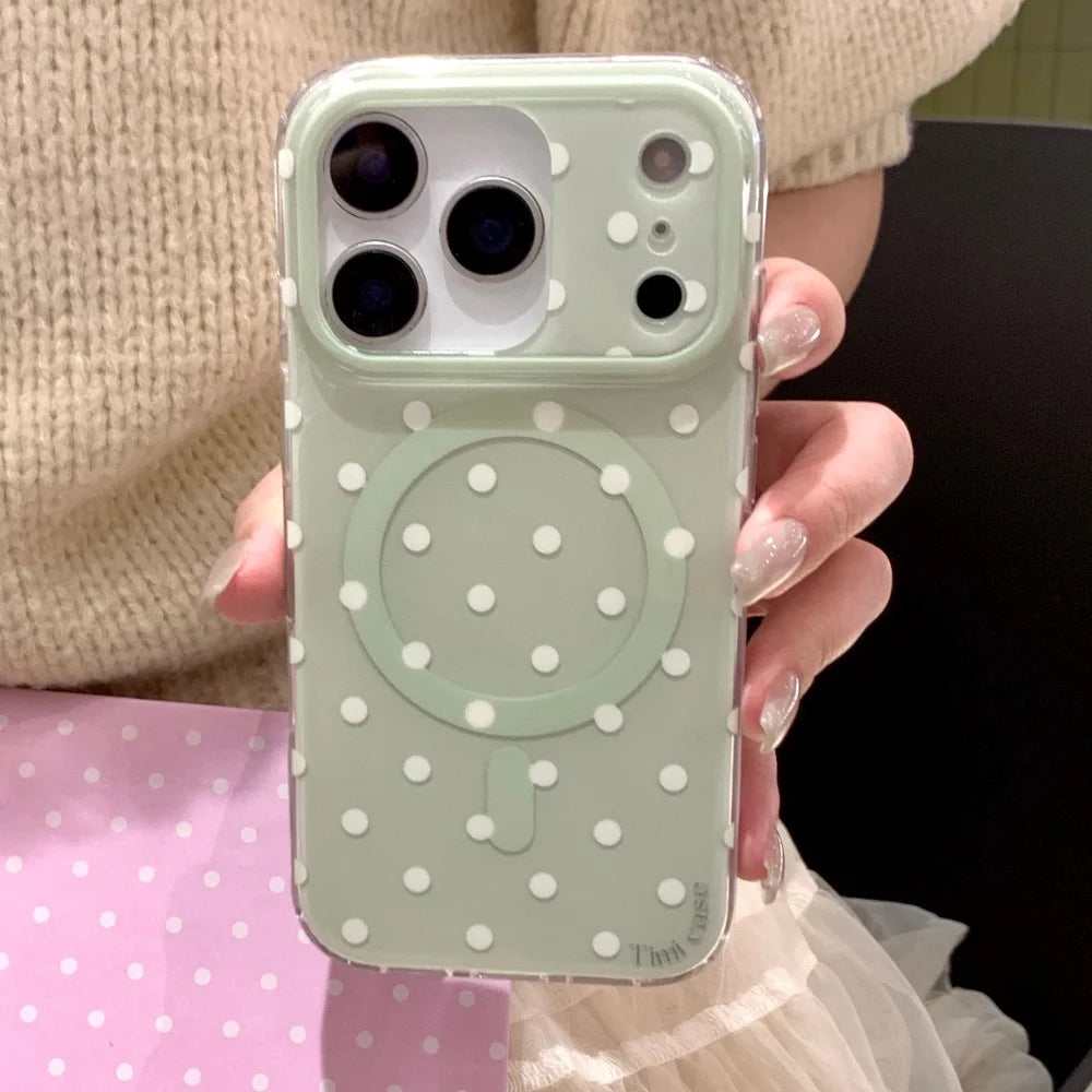 Fashion Polka Dot Candy Color Magnetic For Magsafe Phone Case For iPhone 17 16 15 14 Pro Max Wireless Charging IMD Soft Cover
