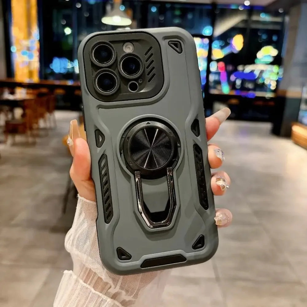Luxury Rugged Car Ring Stand Phone Case For IPhone 17 Pro Max Air 16 15 14Plus 13 12 11 Anti-fall Armor Hard Protect Cover Funda