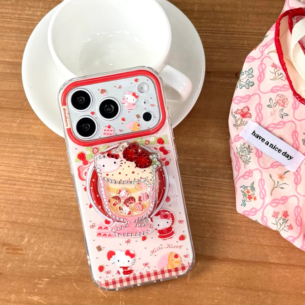 Cute Double Layer Magnetic Cake KT Phone Case for iPhone 17 Pro Max 16 Pro 15 14 13 Pro Max Luxury Shockproof Protective Cover