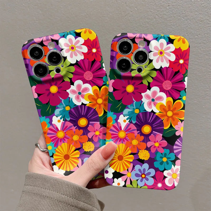 Phone Case For iPhone 17 16 15 14 13 12 11 Pro Max Air 16e 7 8 Plus XS Max X XR Colorful Retro Floral Hard PC Bumper Cover