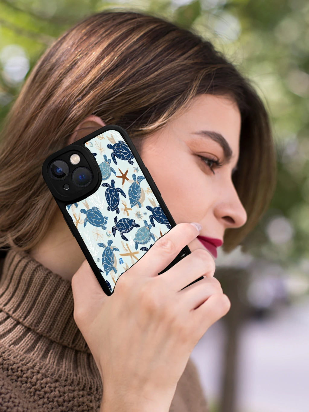 Phone Case Blue Sea Turtle And Starfish Pattern For Iphone X To Iphone 16 Pro Max Beach Summer Outdoor Use