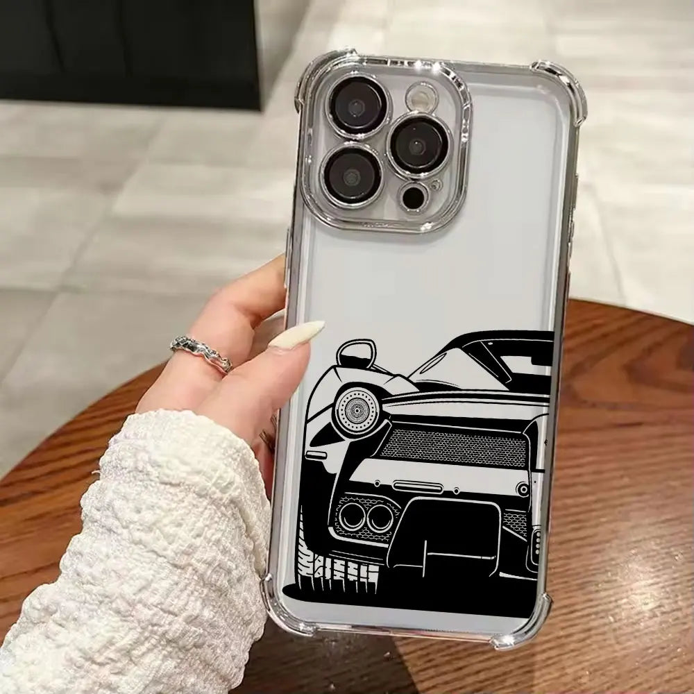 Cool Line Sports Car Male Love Phone Case for iPhone 17E 11 13 15 16 17 Pro Max 14 Plus 17Air 16E Pro 12 17Pro Soft Clear Cover