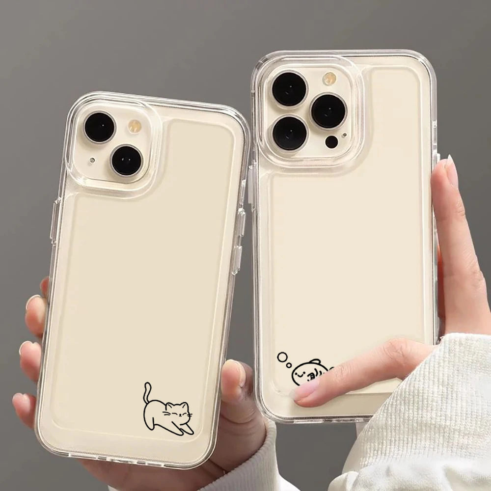 Funny Cat Fish Couple Phone Case For iPhone 17 16 15 14 13 12 11 Pro Max Mini SE 7 Plus 17E Shockproof Soft Transparent Cover