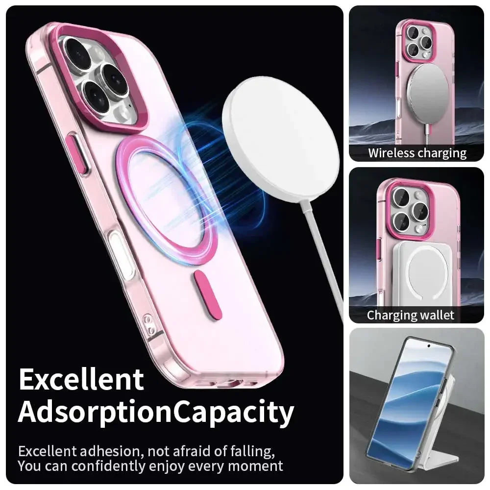 Matte Candy Magnetic Wireless Charging Transparent Case for iPhone 16 14 13 12 11 15 Pro Max Plus For Magsafe Shockproof Cover