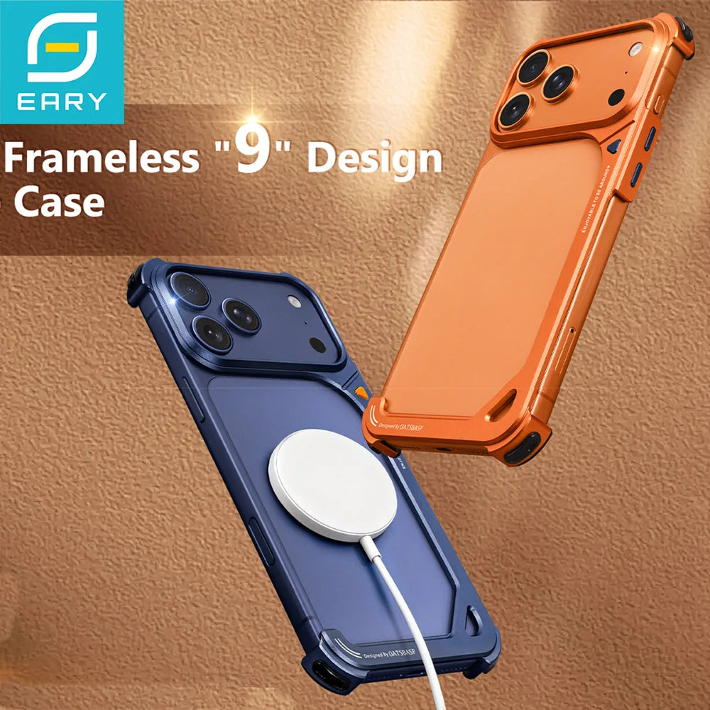 Eary Aluminum Metal Case for iPhone 17 Pro Max Slim Frameless Ultra-thin Shells Shockproof Drop Protection 9-Shaped Phone Cover