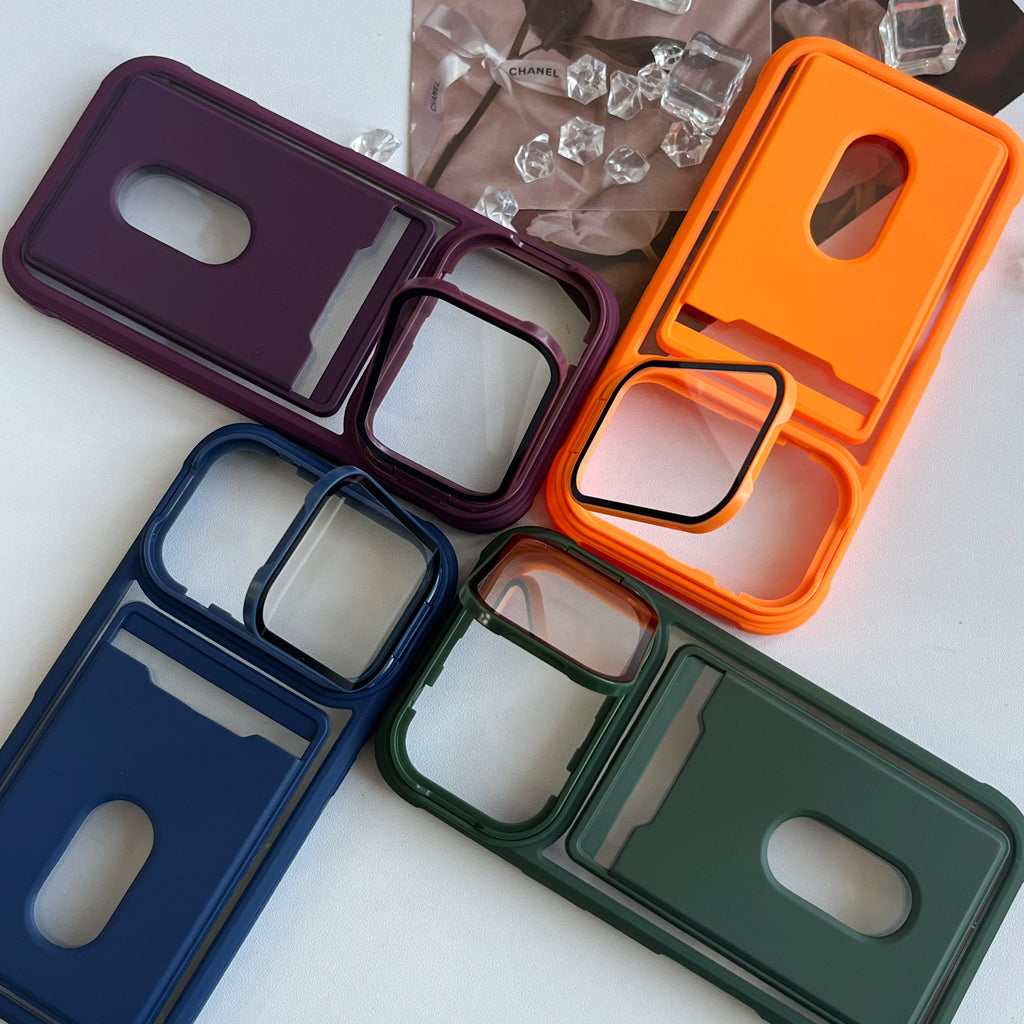 Luxury Card Holder Slot Wallet Photo Pocket Phone Case For iPhone 17 Air 16 15 14 Plus 13 12 11 Pro Max Lens Bracket Matte Cover