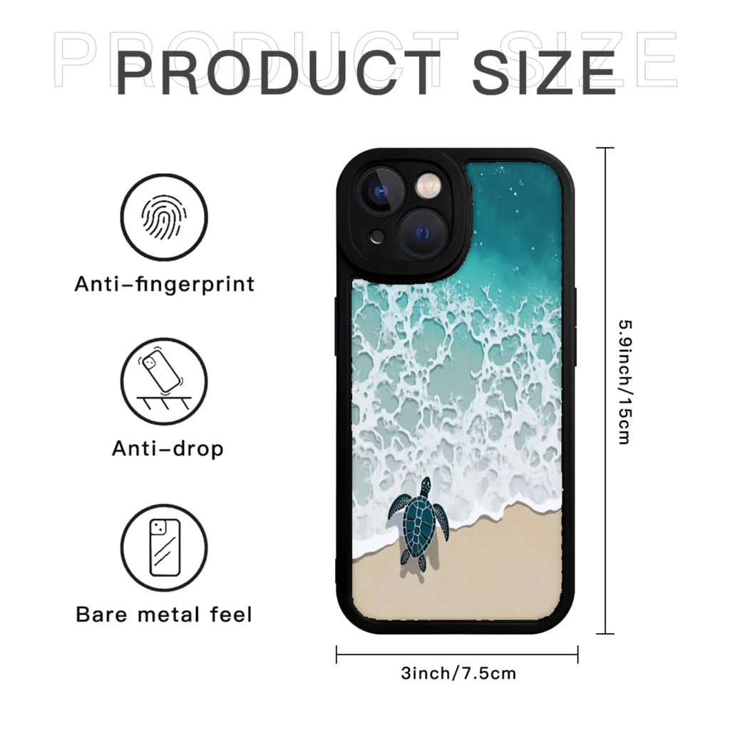 Phone Case Black Sea Turtle Beach Wave Pattern For Iphone X To Iphone 16 Pro Max Summer Beach Travel Outdoor Use
