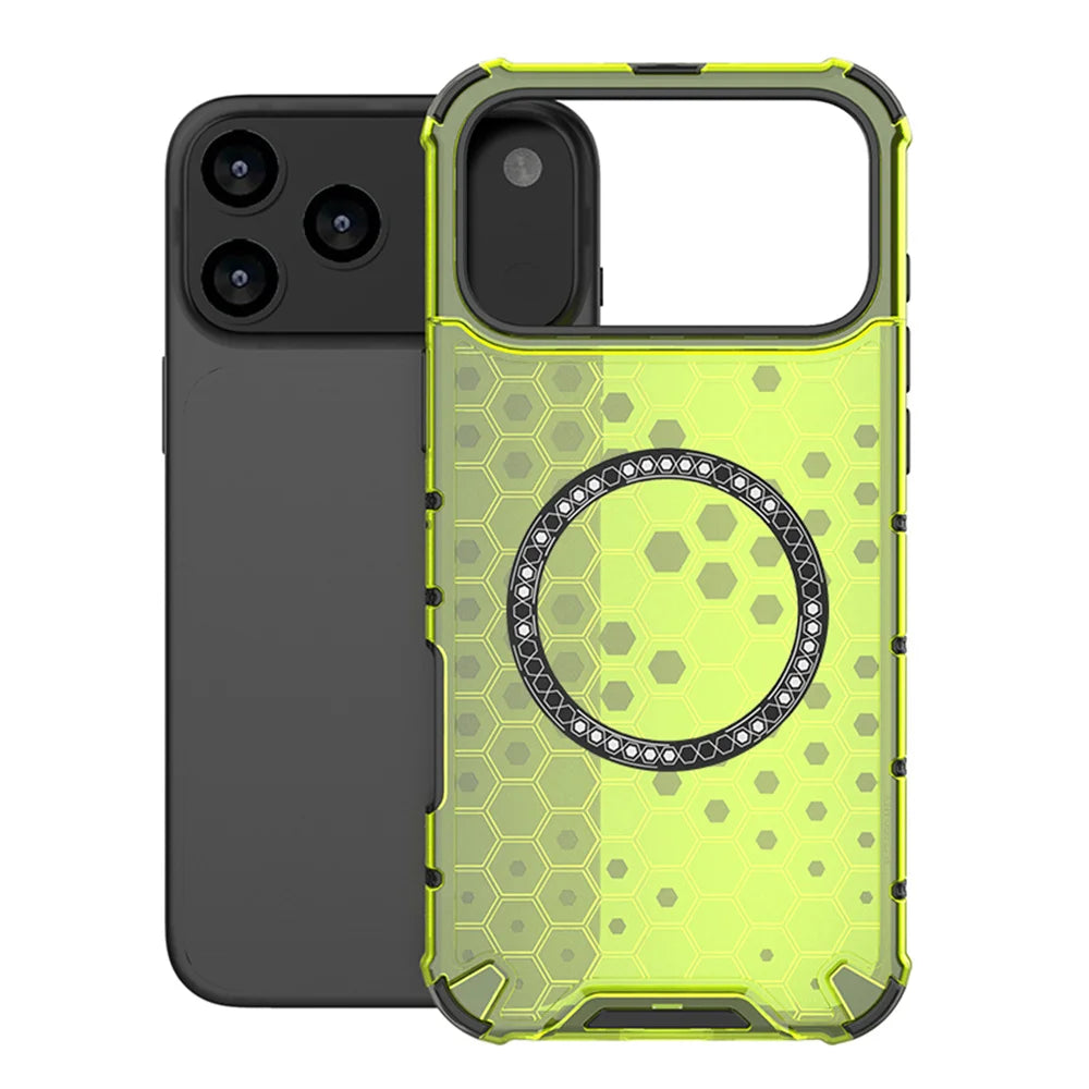 Luxury Clear Honeycomb Armour Magnetic Case for iPhone 17 Air 16 15 14 13 12 11 Pro Max 16E Shockproof Bumper Protective Cover