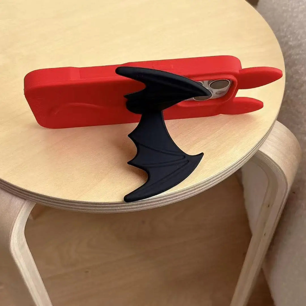 Cute 3D Cartoon Red Bat Case For iPhone 17 16 15 14 13 12 Pro Max 17ProMax With Wing Stand Holder Anti Fall Silicone Cover
