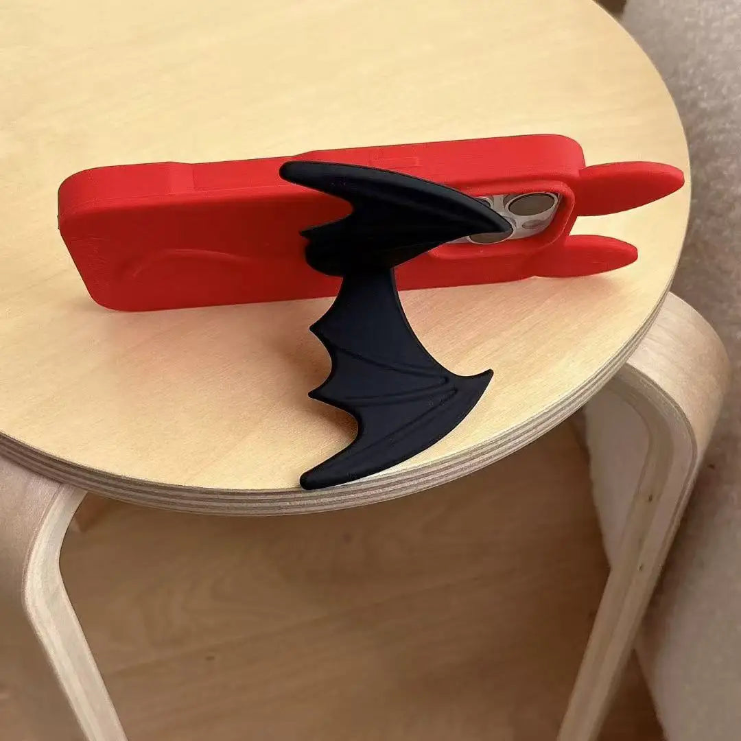 Cute 3D Cartoon Red Bat Case For iPhone 17 16 15 14 13 12 Pro Max 17ProMax With Wing Stand Holder Anti Fall Silicone Cover