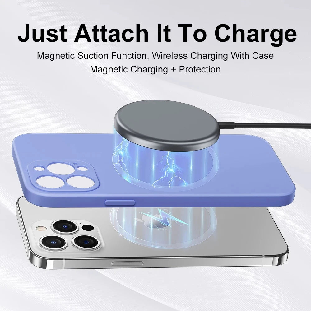 11Colors Magnetic Liquid Silicone Case For iPhone 16 Pro Max 7 8 Plus SE 2020 2022 Magsafe Wireless Charging Cover