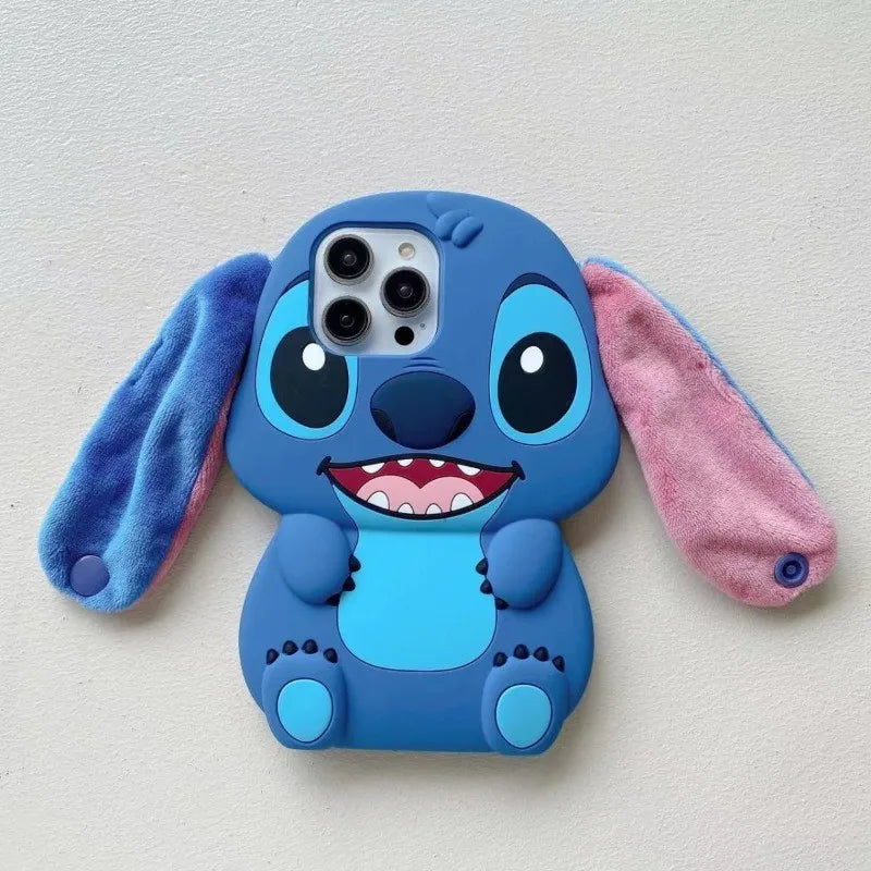 Disney Stitch Big Ear Silicone Phone Case for iPhone 17 17Pro 16 15 14 Plus 13 12 11 Pro Max Soft Shockproof Protective Cover