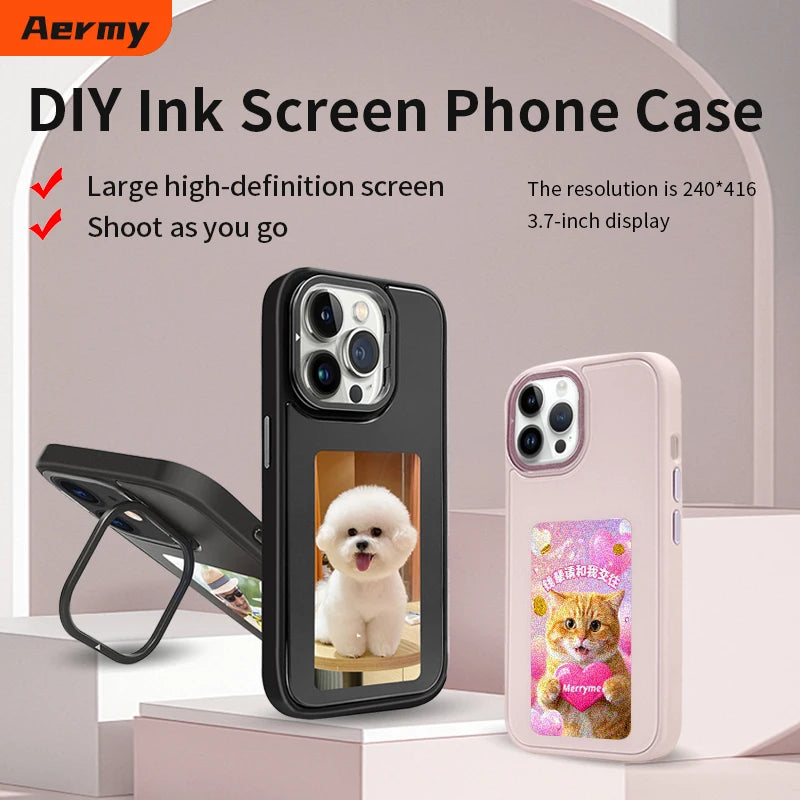 AERMY Digital NFC 3.7 inch Ink Screen Phone Case For iPhone 13 14 15 16 Pro Max Wholesale DIY Display Phone Caver