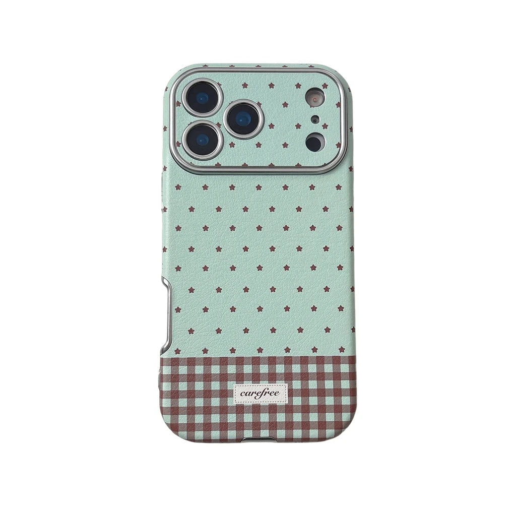 Simple Mint Green Mint Green Splicing Grid Pattern Big Window Shock Proof Phone Cover Case for iPhone 17 16 15 14 Pro Max