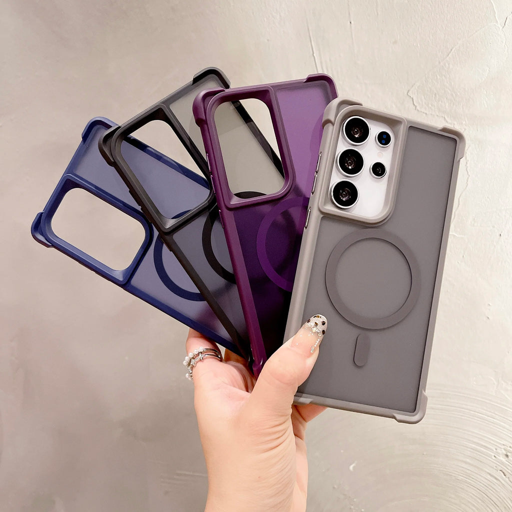 Luxury Airbag Shockproof Magsafe Magnetic Case for Samsung Galaxy S25 S24 Ultra Plus S23Ultra Translucent Matte Hard PC Cover
