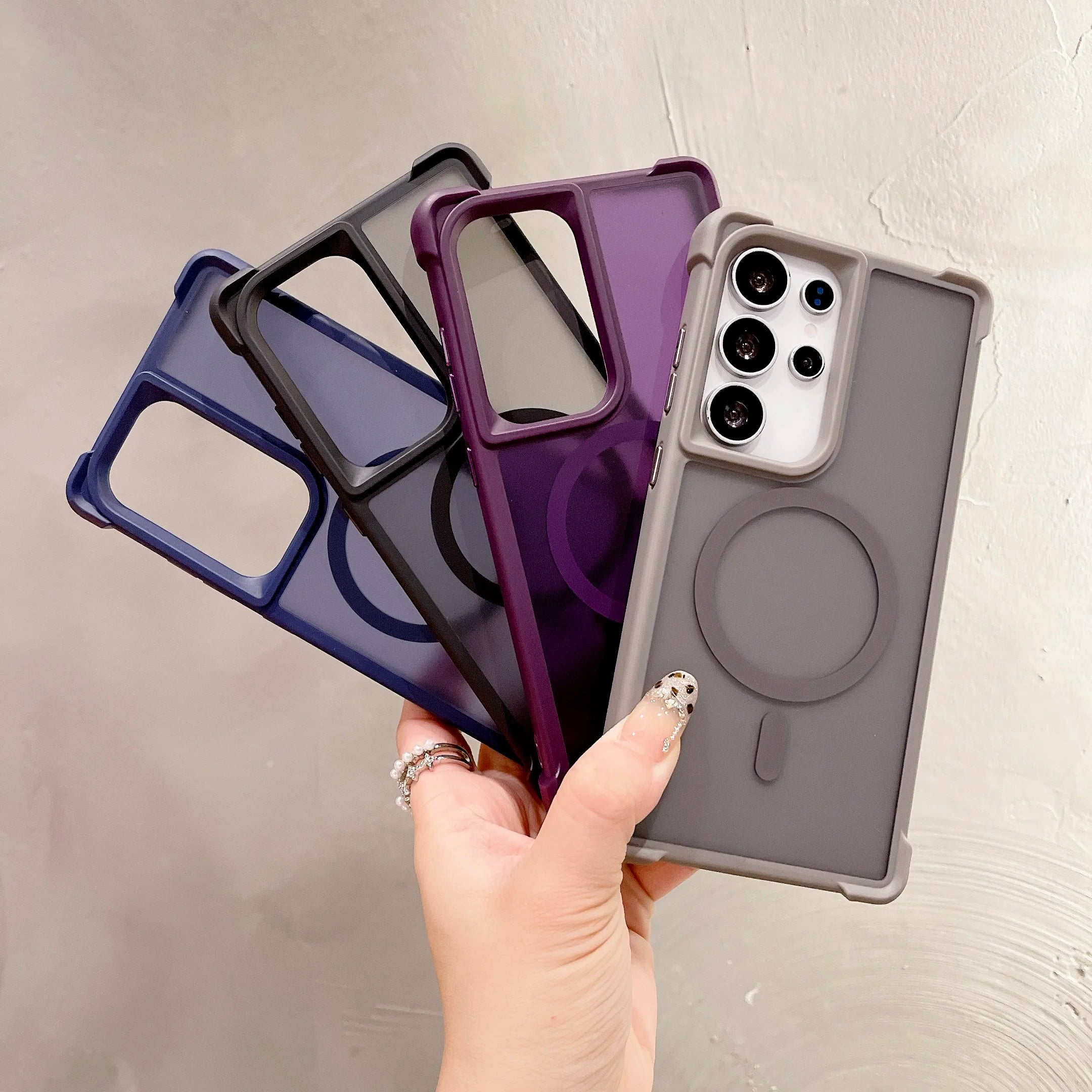 Luxury Airbag Shockproof Magsafe Magnetic Case for Samsung Galaxy S25 S24 Ultra Plus S23Ultra Translucent Matte Hard PC Cover