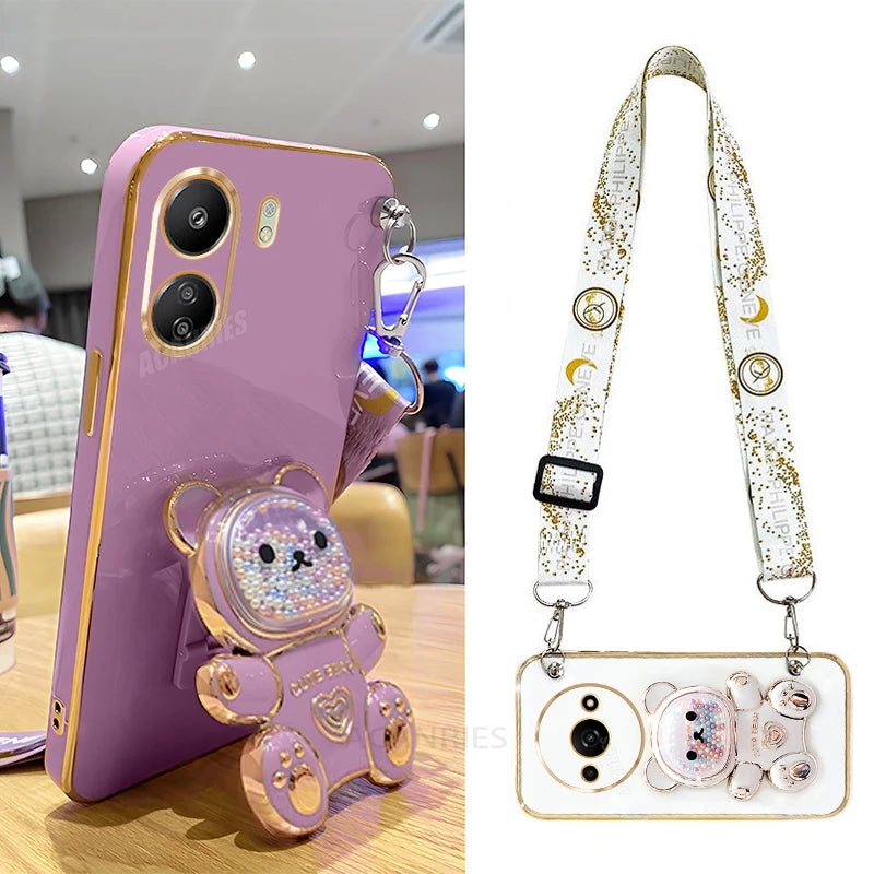 Redmi13c Crossbody Lanyard Bear Silicone Case On For Xiaomi Redmi 13 13c 12c 12 4g 10 10a 10c 9 9a 9c A3 A2 A1 Plus Holder Cover