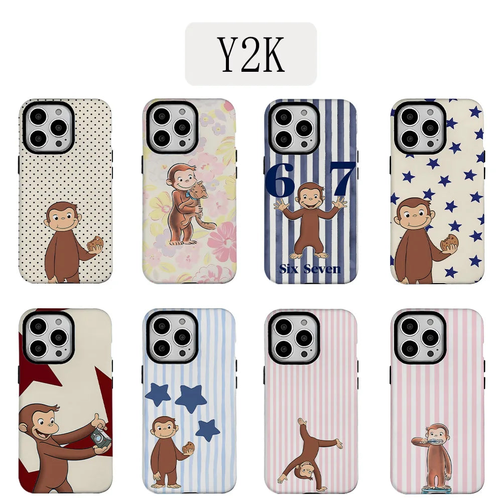 Luxury Y2K Curious George Phone Case for iPhone 17 16e 16 15 14 13 12 11 X XS XR XSMAX 7 8 Air Pro Max Plus Luxury Double-layer